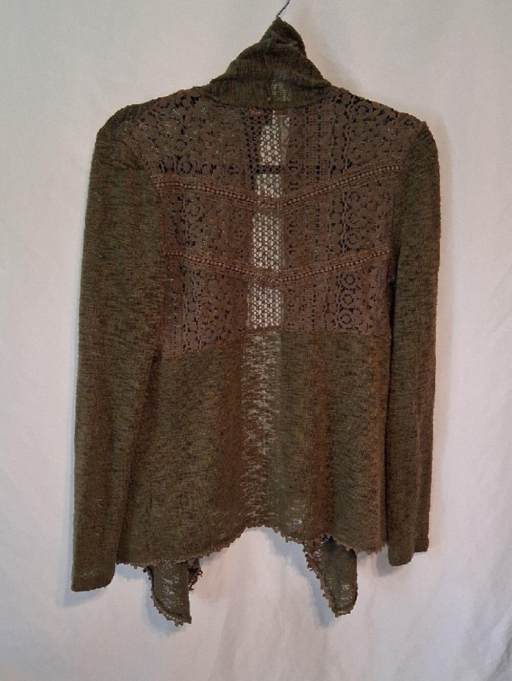 Almost Famous Olive Green Open Front Draped Knit Cardigan Boho Sweater S - Picture 5 of 6